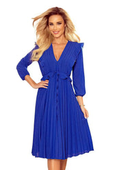Numoco chiffon dress with pleats and ruffles  Adomoo